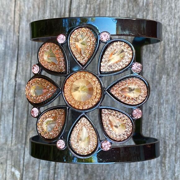 Charming Charlie Bronze/Amber/Pink Rhinestone Adjustable Cuff Bracelet. OS. EUC! - Picture 2 of 4
